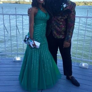 Turquoise Cross-Back Mermaid Dress Prom Formal Wedding